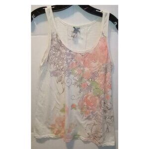Vanity Floral Tank Top w/Lace Back Women's Size Small